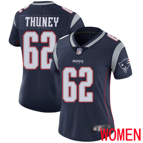 New England Patriots Football 62 Vapor Limited Navy Blue Women Joe Thuney Home NFL Jersey